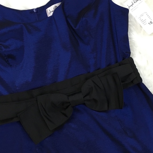 Blue Shimmering Joseph Ribkoff Cocktail Dress Bow Belt 18 NWT - Picture 4 of 8